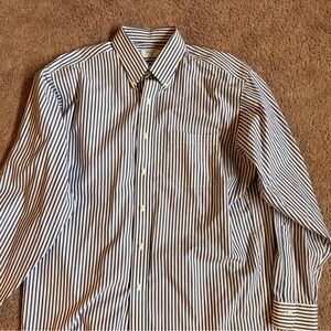 Brooks Navy Blue and White Striped Casual Shirt